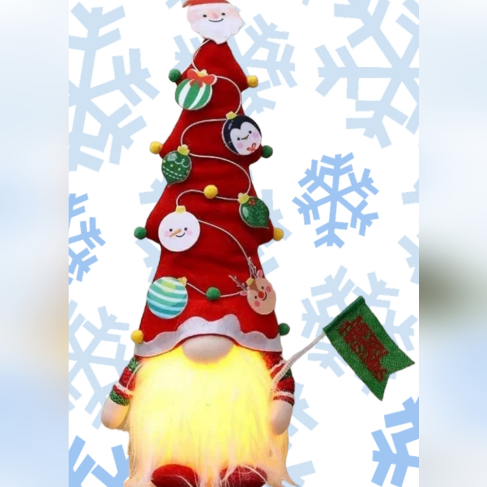 ❌❌ GIFTED ❌❌ ☎️ NWT • LIGHT-UP GNOME - Red, Holiday Deco (1 gnome)